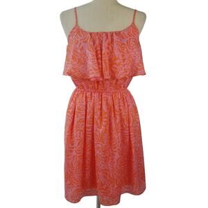 Lilly Pulitzer Orange Sun Dress Ruffle Top Elastic Waist Pleated Lined Size SP